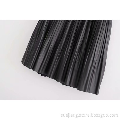 Pleated PU Leather Mini Skirt